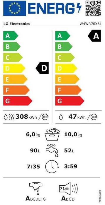 Нова инверторна пералня със сушилня DD AI LG Series 7 W4WR70X61 10/6 кг