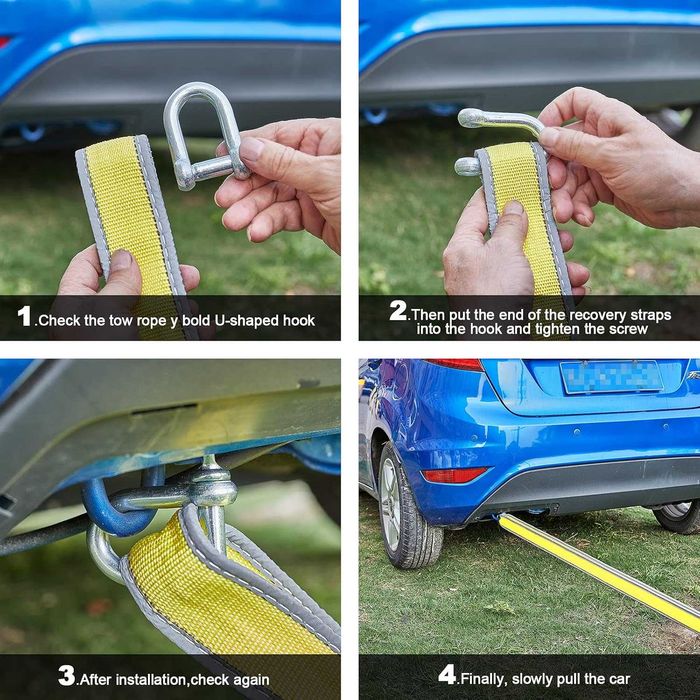 здраво въже за теглене, 9 т, 5м, 2 куки, ръкавици, светлоотразително