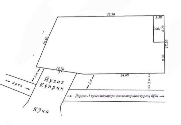 Продам землю 6соток Селекция Кибрай вдоль речки Бозсу фасад=40м