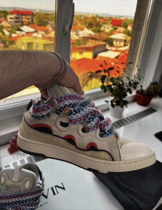 Lanvin Curb Sneakers Beige Red Blue Size 42 Originali Cu Bon și Cutie