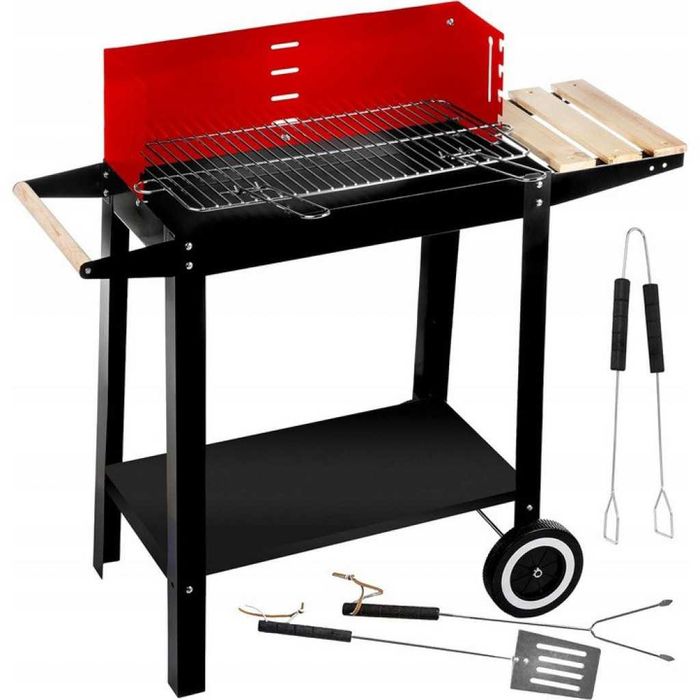 Градинско барбекю на колела, емайлирана стомана, 4 степени + Подарък