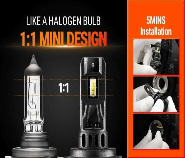 LED крушки Automat, Canbus, Mini, H1, 12000LM, 12V, 6000K