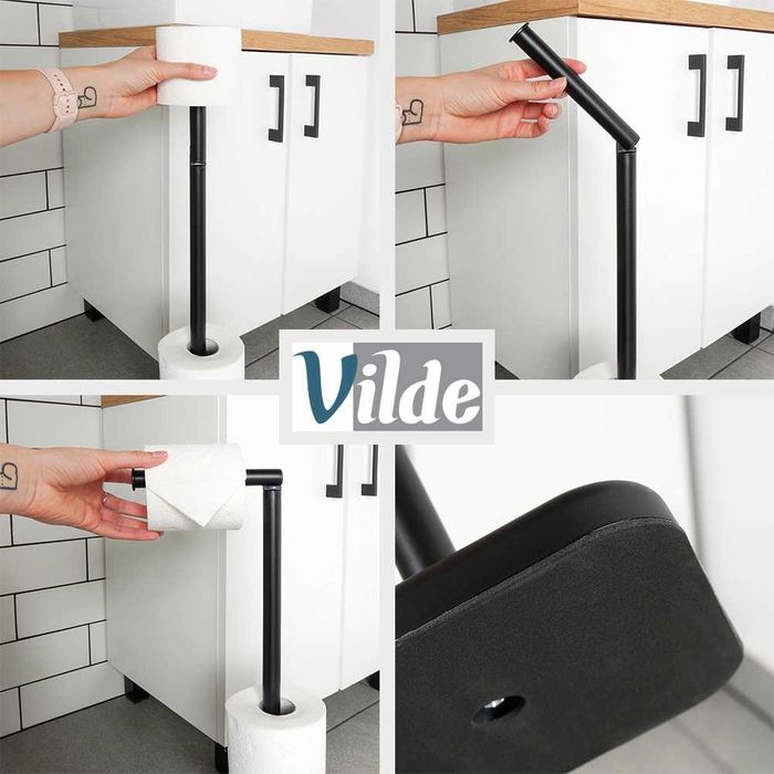 Свободностоящ WC сет с държач за тоалетна хартия, черна 56см