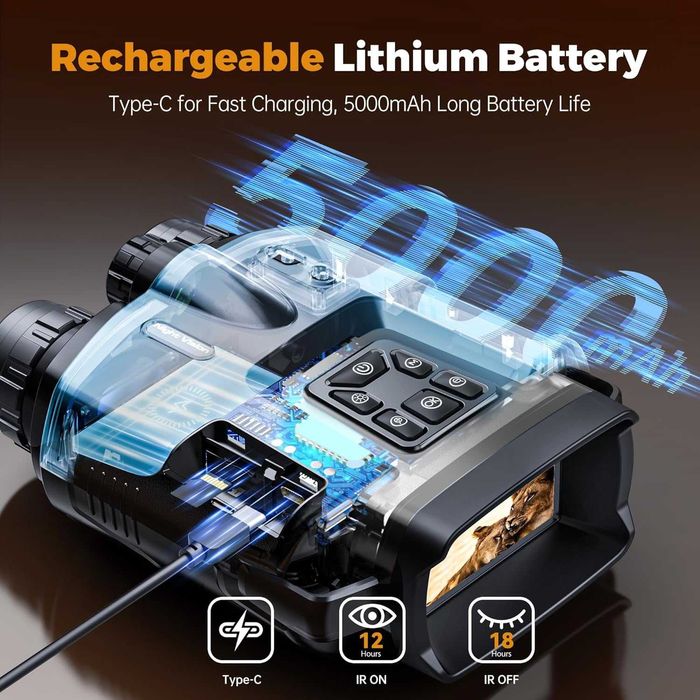 Нов Дийимин 4K бинокъл за нощно виждане, 3" с 8X увеличение, 5000mAh..
