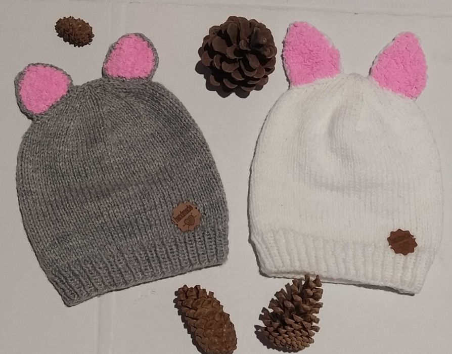 Безшевно ръчно плетена детска шапка с ушички 5€/бр или 2бр./9 €