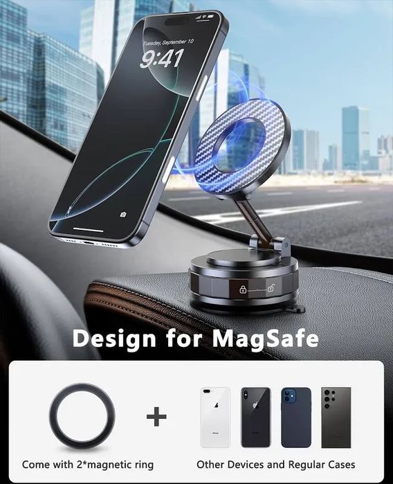 Suport auto Phone MagSafe 360° Rotatable Suction Cup – Black