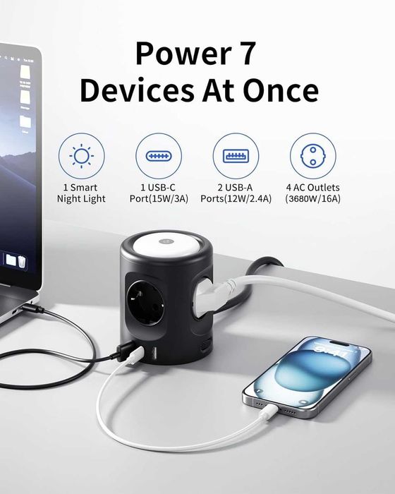 Многоконтактен контакт с превключвател, Sameriver Многоконтактен контакт с 2 USB и 1 USB C