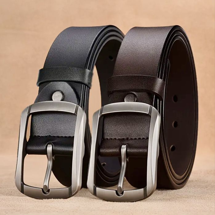 Мъжки кожени колани с двойна и квадратна катарама /Черна естест. кожа!