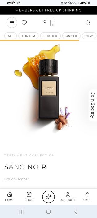 parfum TESTAMENT-  Sang Noir&Brown Sugar 65ml extrait de parfum