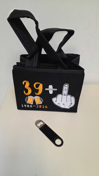 Suport geanta 6 doze bere cu desfăcător, cadou 40 ani