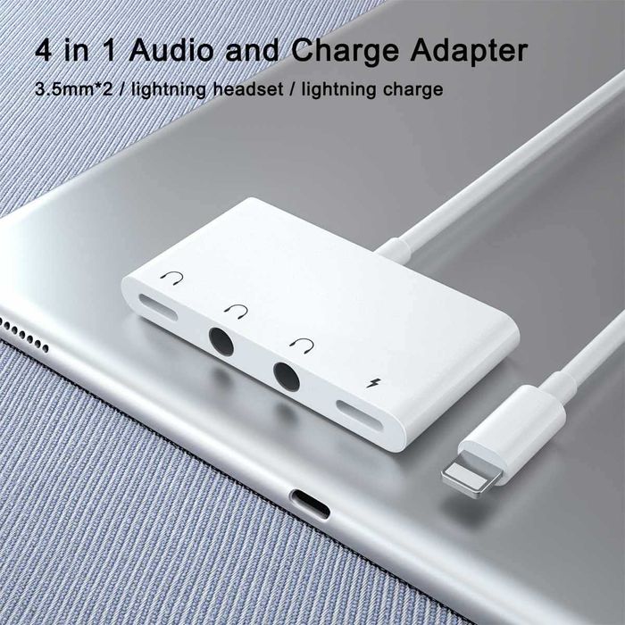 Двоен 3,5 мм адаптер за жак за слушалки, 4 в 1