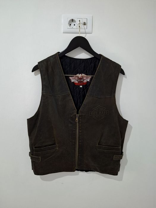 Vestă Moto Piele Naturală "Ride Hard / Davidson Motor" – Mărimea M (Stil Custom/Chopper)