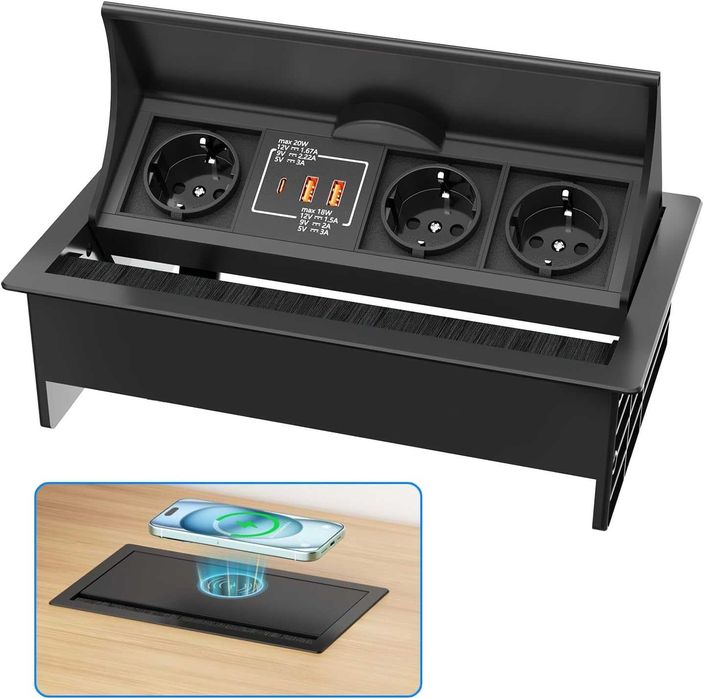 Прибиращ се разклонител с USB C PD 20 W, 3-полюсен контакт