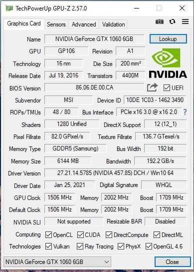 Placa video gaming MSI GTX 1060 6Gb 192 bit Impecabila