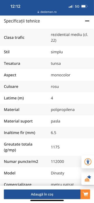 NOU Vand mocheta 12m2