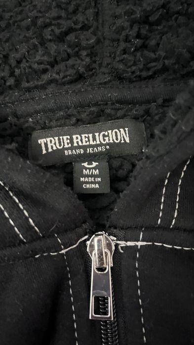 True Religion Black Logo Seal Sherpa Zip Hoodie Fleece
