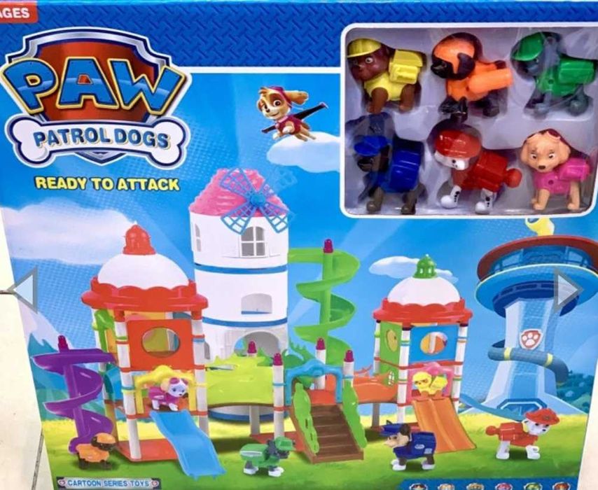 Голям Детски игрален комплект Пес Патрул с пързалки и 6 броя кученца