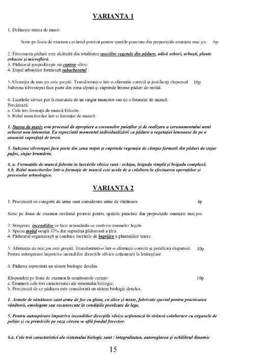 Teste de Evaluare domeniul silvic