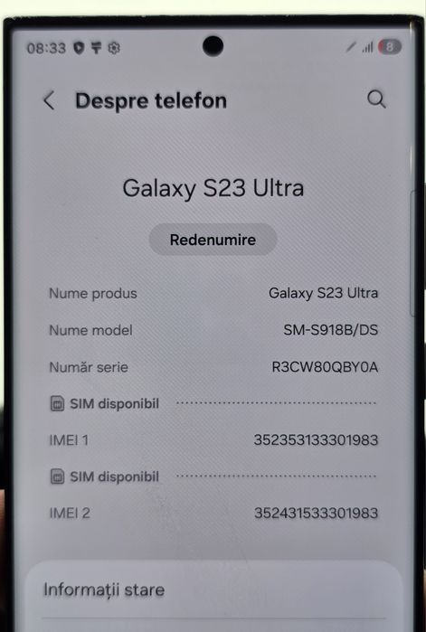 Samsung S23 ultra, black, 256gb, întreținut