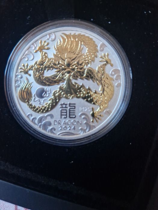 1 oz Silver gilded coin Australian Lunar Dragon
