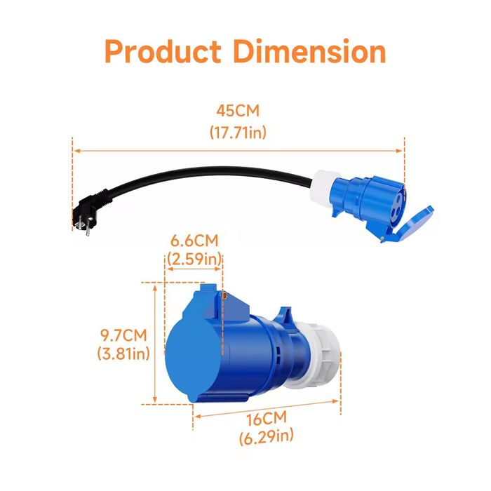 Адаптер преходник за зареждане на електромобил от 16А към шуко