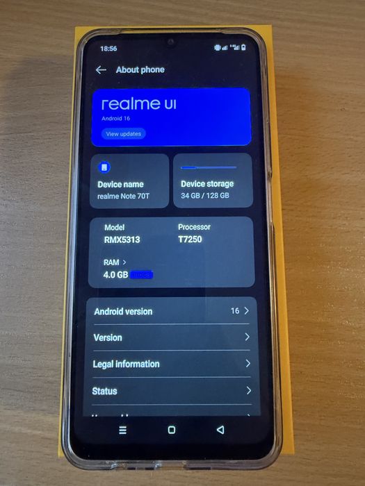 Realme Note 70T 4GB/128GB – като нов, кутия, USB-C кабел