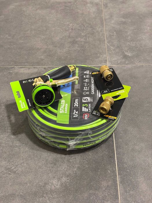Set Complet Furtun Grădină 1/2" 20m Stalco Garden + Pistol Metalic Alamă și Conectori