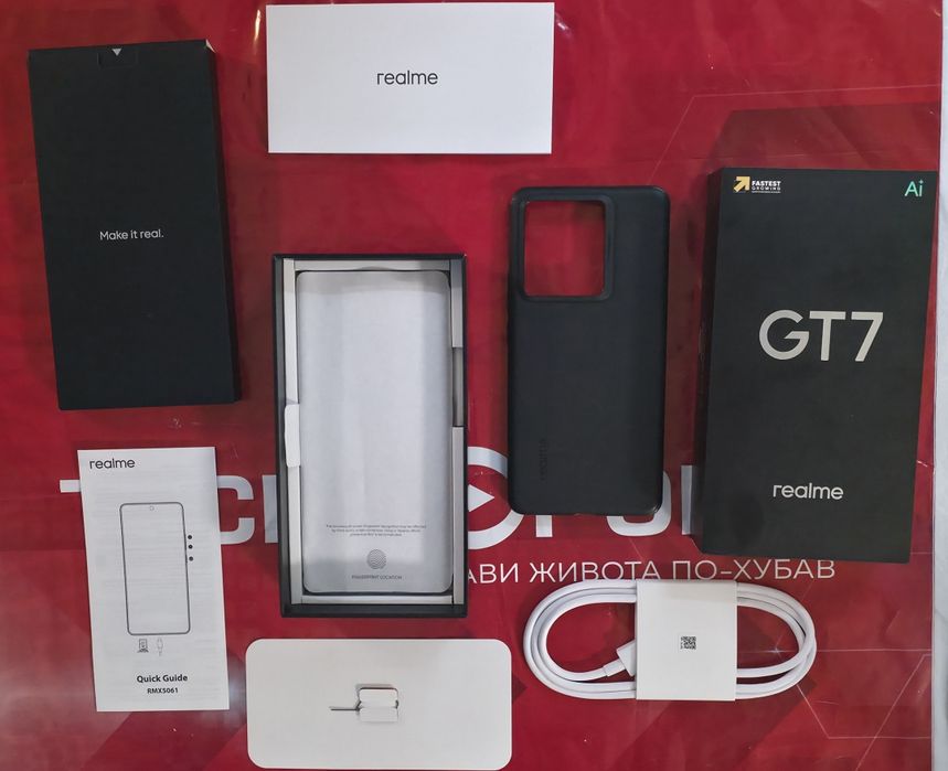 КАТО НОВ 512GB Realme GT7 Технополис Гаранция 2028 IceSense Blue | Син
