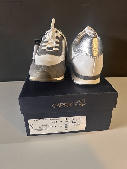 Sneakers piele damă CAPRICE White/Jeans • Mărimea 39 (Calapod lat H) • Noi