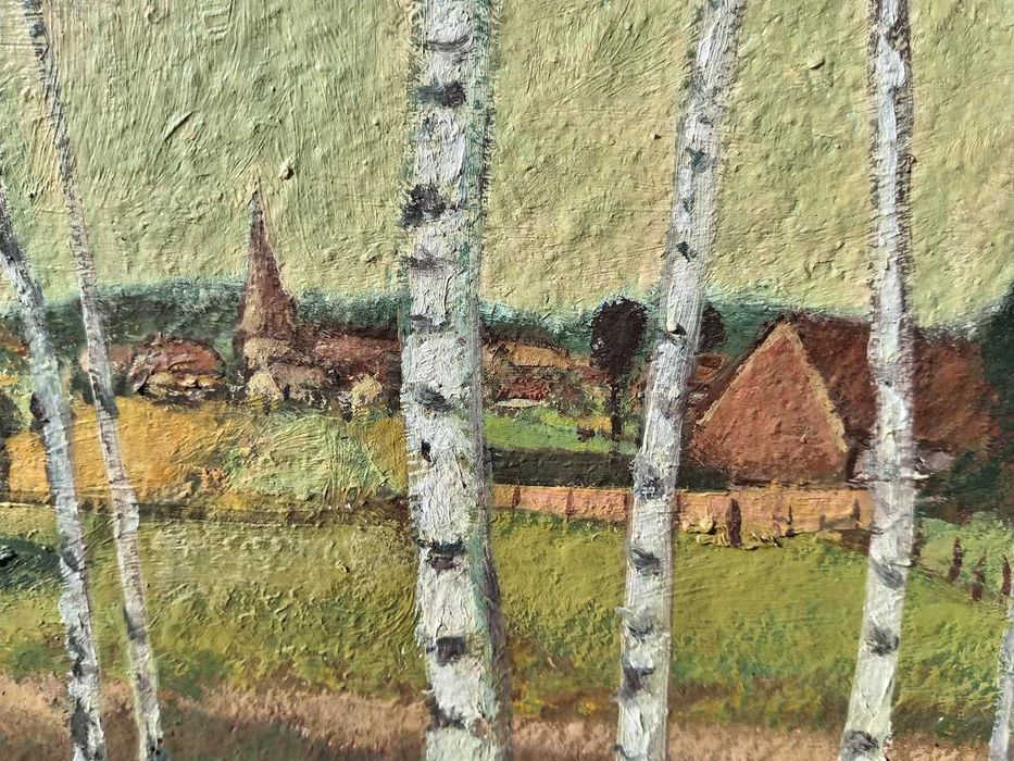 Tablou vechi - la marginea satului - semnat Schoemans.O. 1980