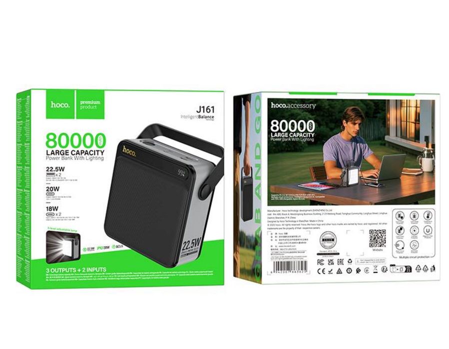 Повербанк Hoco J161, 80000 mAh, внешний аккумулятор с фонариком