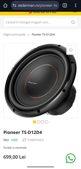 Difuzorul Pioneer TS-D12D4 (30 cm), 2000w max,  Calitate Premium