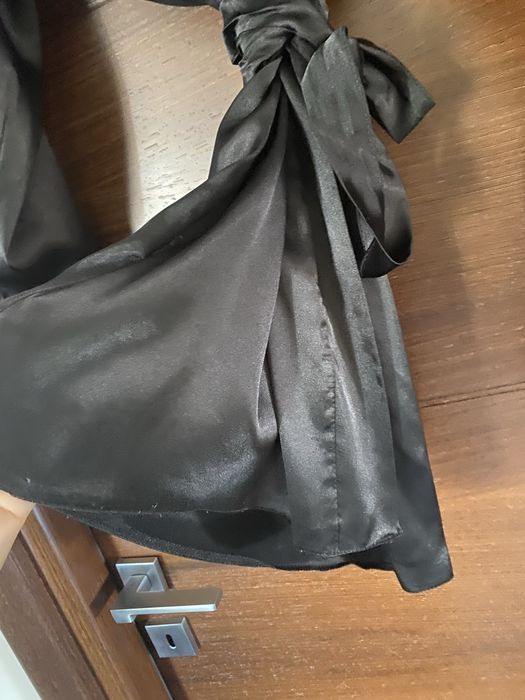 Halat de casa din saten negru M
