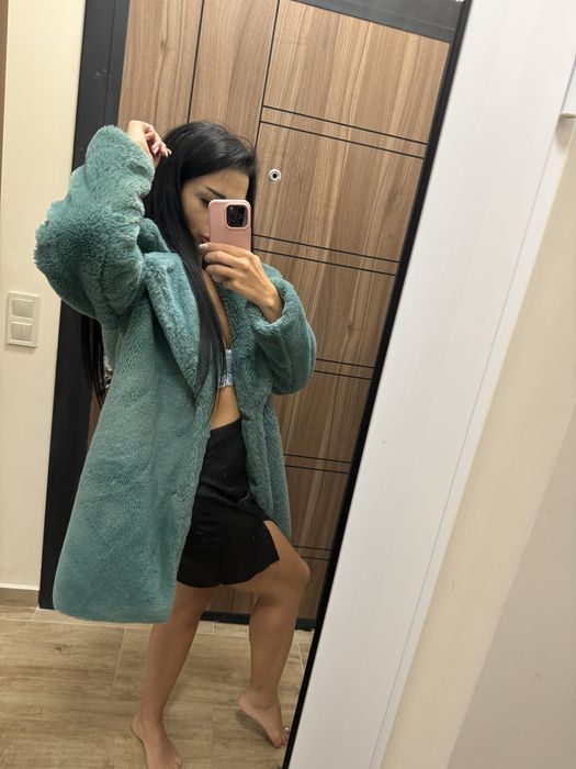 Зелено палто еко пух