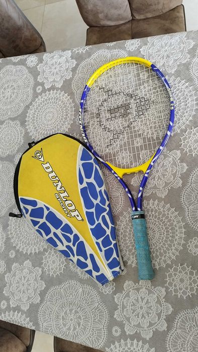 Тенис ракета Dunlop с калъф - хилка за тенис на корт детска 63см