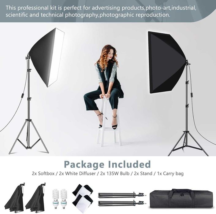 Софтбокс  2х135W 5500K постоянно осветление фотостудио, 2бр