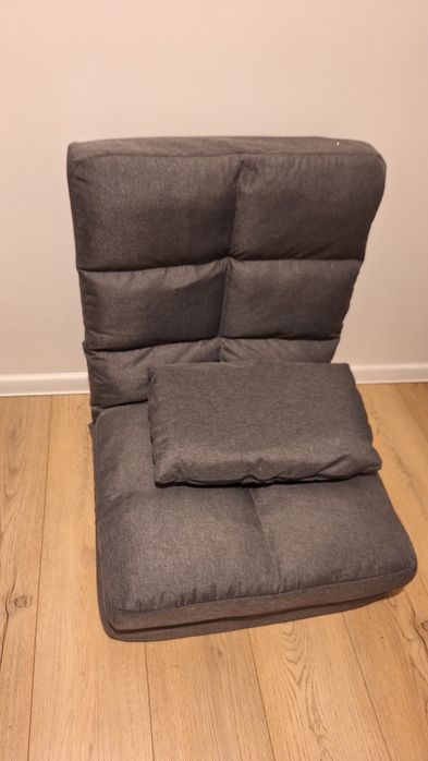 Подово кресло, разгъващо се до матрак, сиво, с  възглавничка