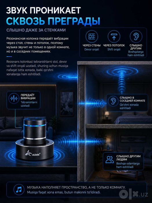 Виброколонка Антисосед ADIN S9 Wi-Fi, 42Вт, Bluetooth, вибродинамик