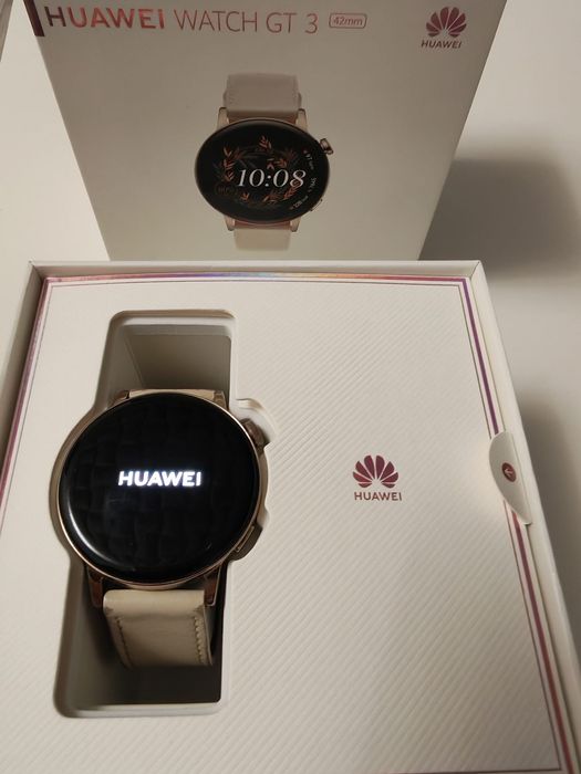 Huawei Watch GT 3, 42 mm, damă, auriu, cu curea din piele