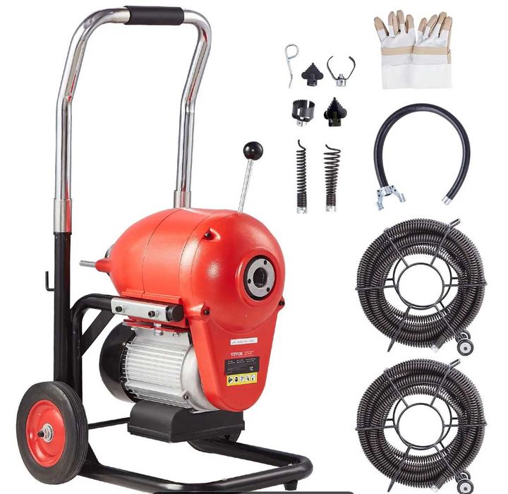 Masina electrica desfundat canalizari, cablu otel 36.6 m, motor 1100 W, 6 capete taiere interschimbabile
