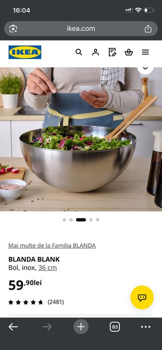 2 Boluri Ikea Blanda Blank diametru 36 cm