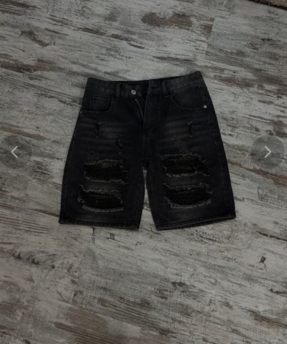 Blugi denim ripped men rhinestones