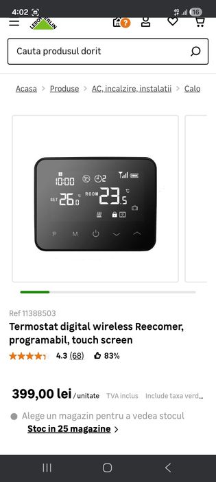 Termostat Smart Fără Fir Reecomer Wi-Fi