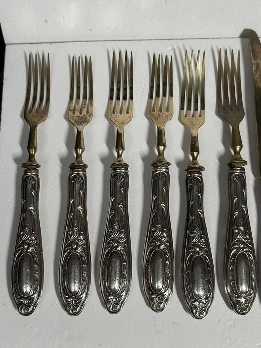 SET TACAMURI - 6 FURCULITE + 6 CUTITE - ARGINT 800 -Vintage -6.4lei/gr