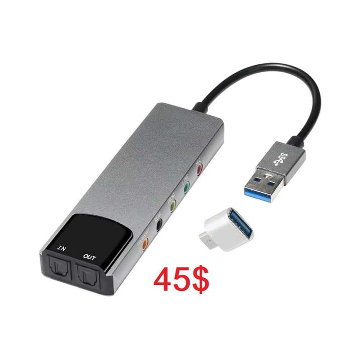 Аудио конвертер SPDIF + RCA (6x1) в USB-С и USB 3.0