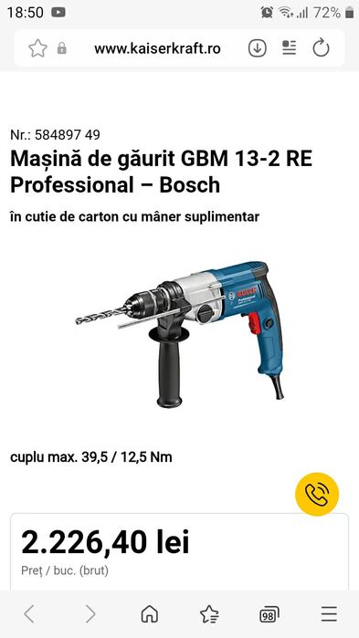 Bormasina BOSCH Professional GBM 13-2 RE,noua,nefolosita.