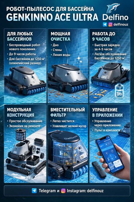 Робот пылесос для бассейна Genkinno Ace Ultra - 9 часов работы