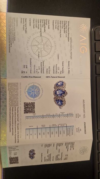 Inel Tanzanit cu Diamante, 3.61 gr, 14k Aur Alb