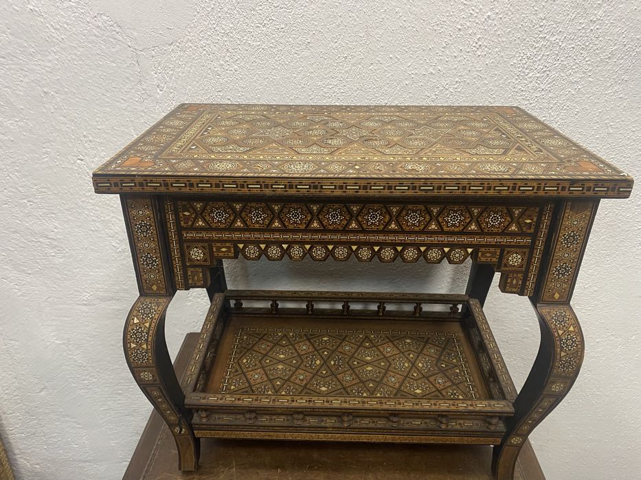 Сирия Damascus инкрустирана маса седеф мозайка 1920 помощна мадичка