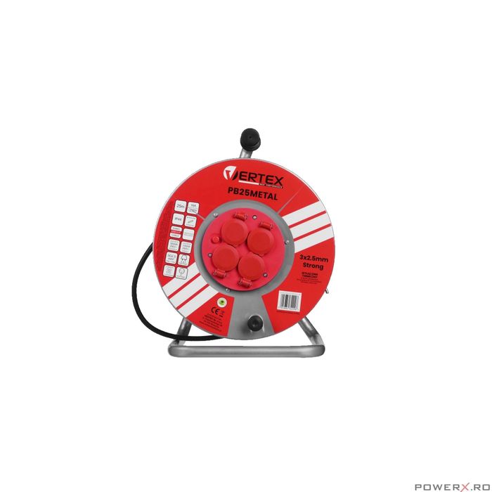 Rola cablu electric prelungitor 25M cadru metalic 3x2.5, Vertex